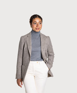 Beige / 34 Relaxed Herringbone Tweed Blazer Miaki Swiss Made Womenswear