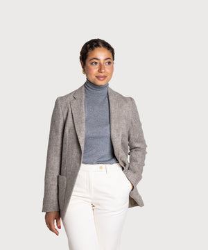 Beige / 34 Relaxed Herringbone Tweed Blazer Miaki Swiss Made Womenswear