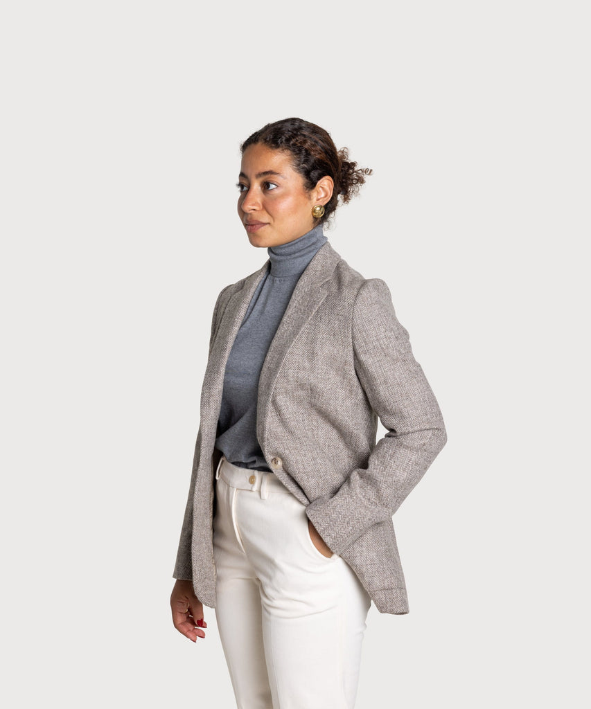 Relaxed Herringbone Tweed Blazer Miaki Swiss Made Womenswear