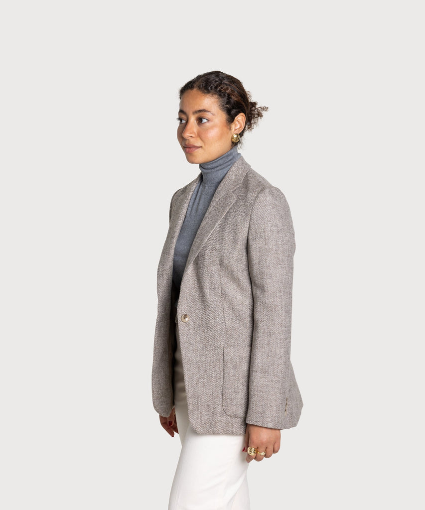 Relaxed Herringbone Tweed Blazer Miaki Swiss Made Womenswear