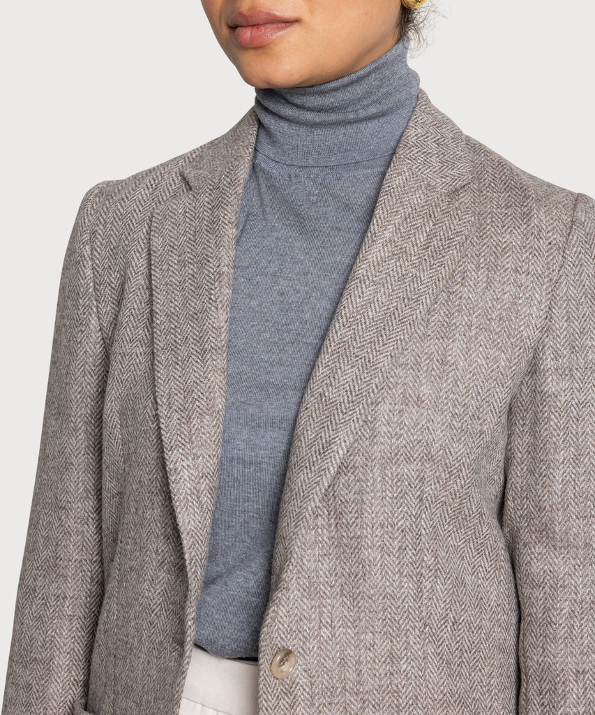 Relaxed Herringbone Tweed Blazer Miaki Swiss Made Womenswear