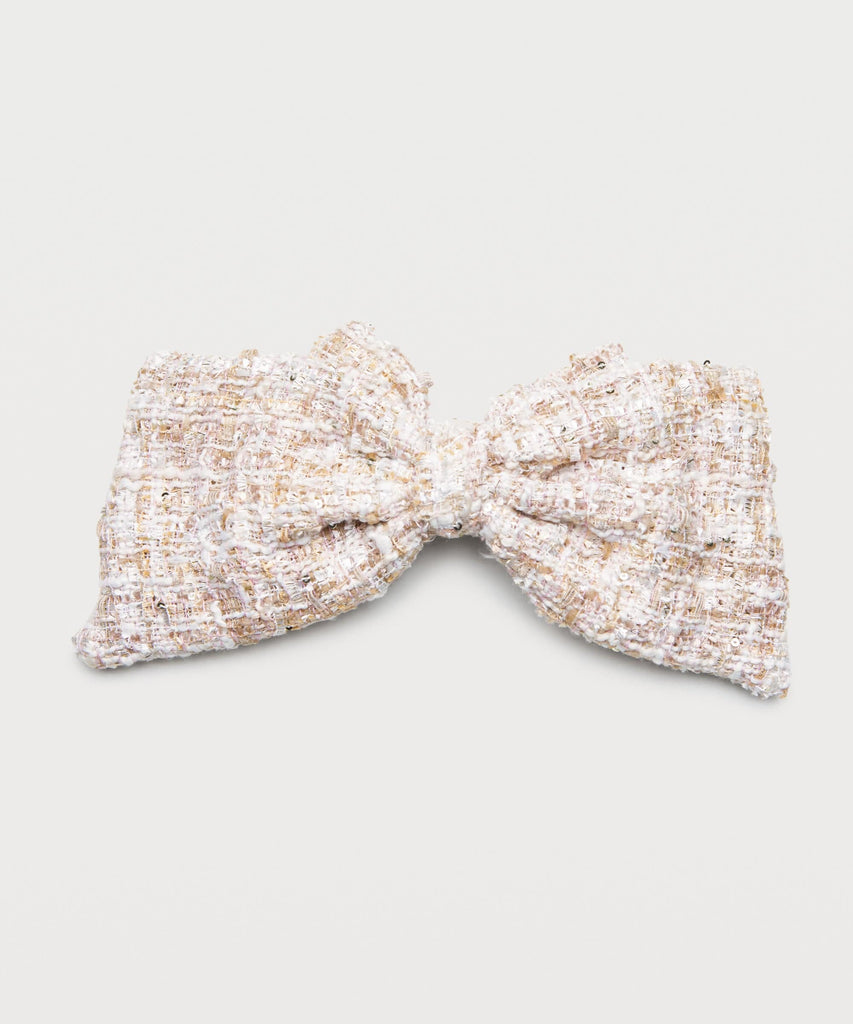 White Large Tweed Bow Clip Miaki Swiss Made Womenswear