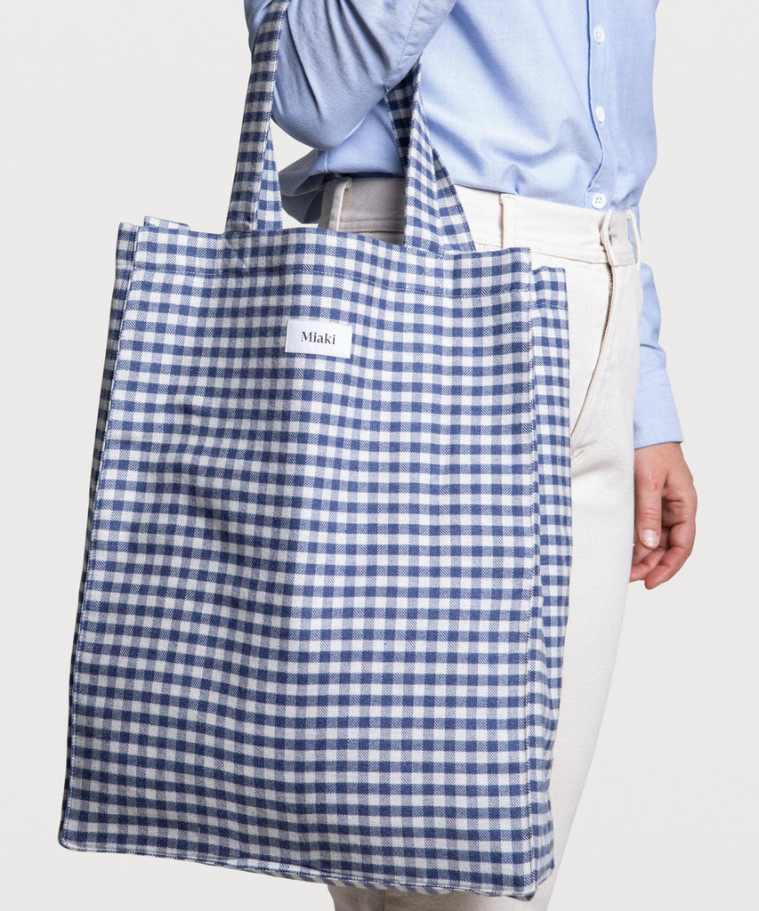 Strap Checked Flannel Tote Bag Miaki Swiss Made Womenswear