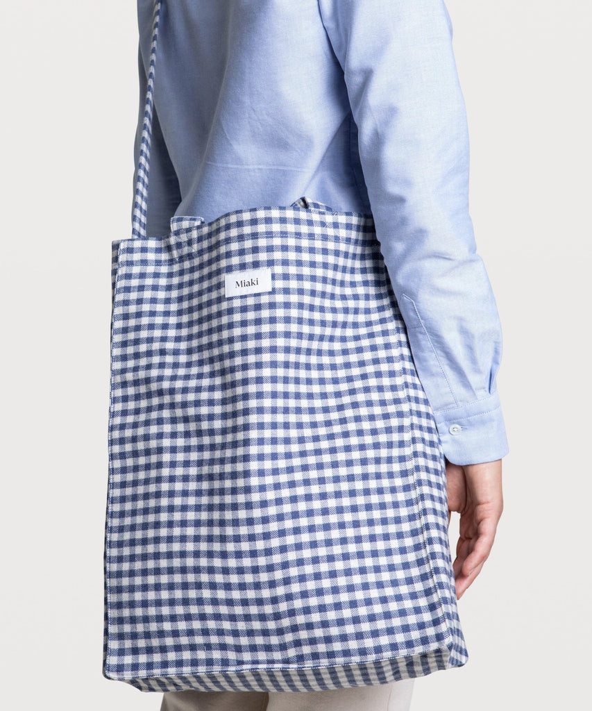 Strap Checked Flannel Tote Bag Miaki Swiss Made Womenswear