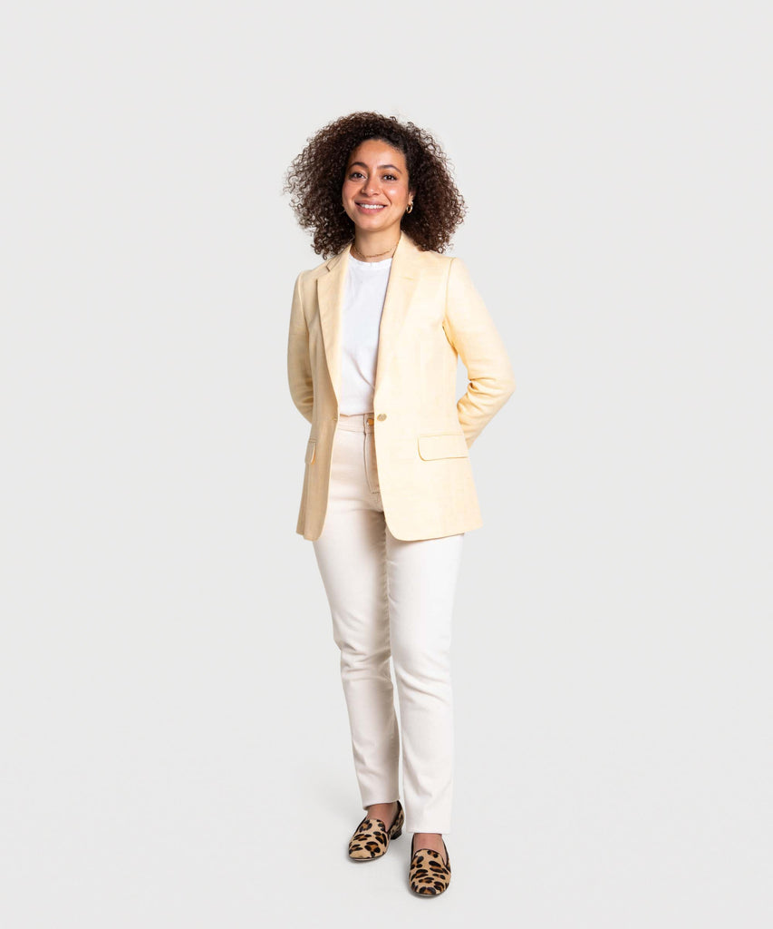Relaxed Herringbone Linen Wool Blazer Miaki Swiss Made Womenswear
