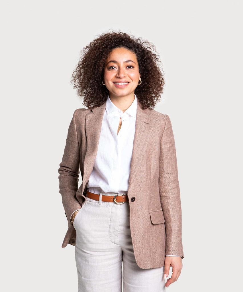 Light Brown / 34 Relaxed Herringbone Linen Wool Blazer Miaki Swiss Made Womenswear