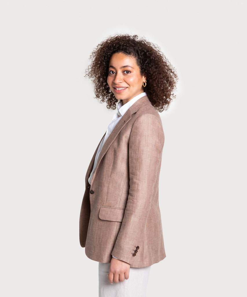 Relaxed Herringbone Linen Wool Blazer Miaki Swiss Made Womenswear