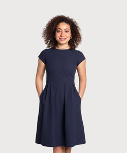 Navy / XS Seersucker Everyday Dress Miaki Swiss Made Womenswear
