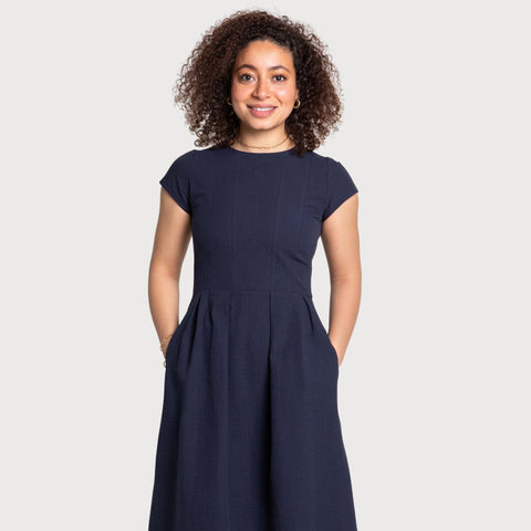 Navy / XS Seersucker Everyday Dress Miaki Swiss Made Womenswear