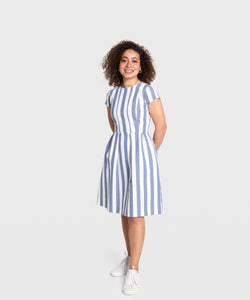 Dark Blue Stripe / XS Seersucker Everyday Dress Miaki Swiss Made Womenswear