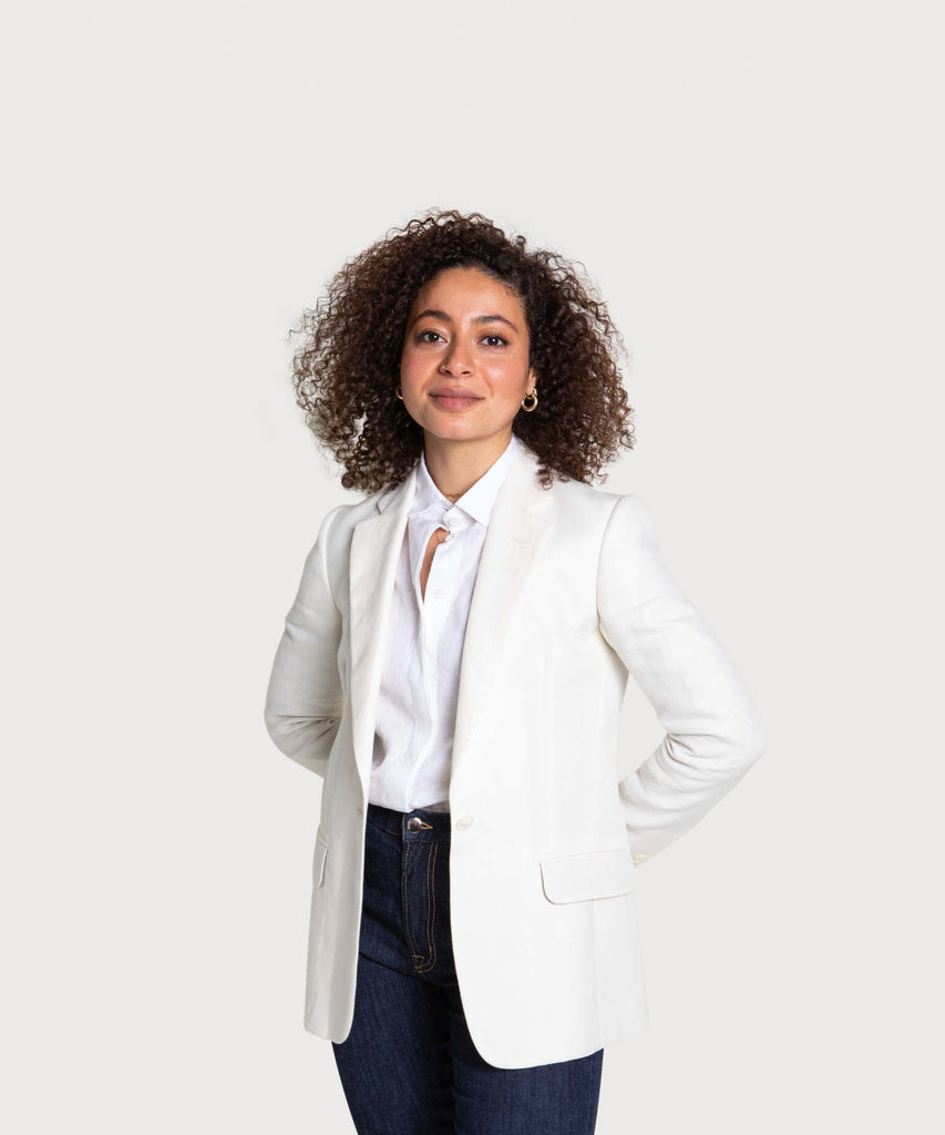 Ivory / 34 Relaxed Herringbone Linen Wool Blazer Miaki Swiss Made Womenswear