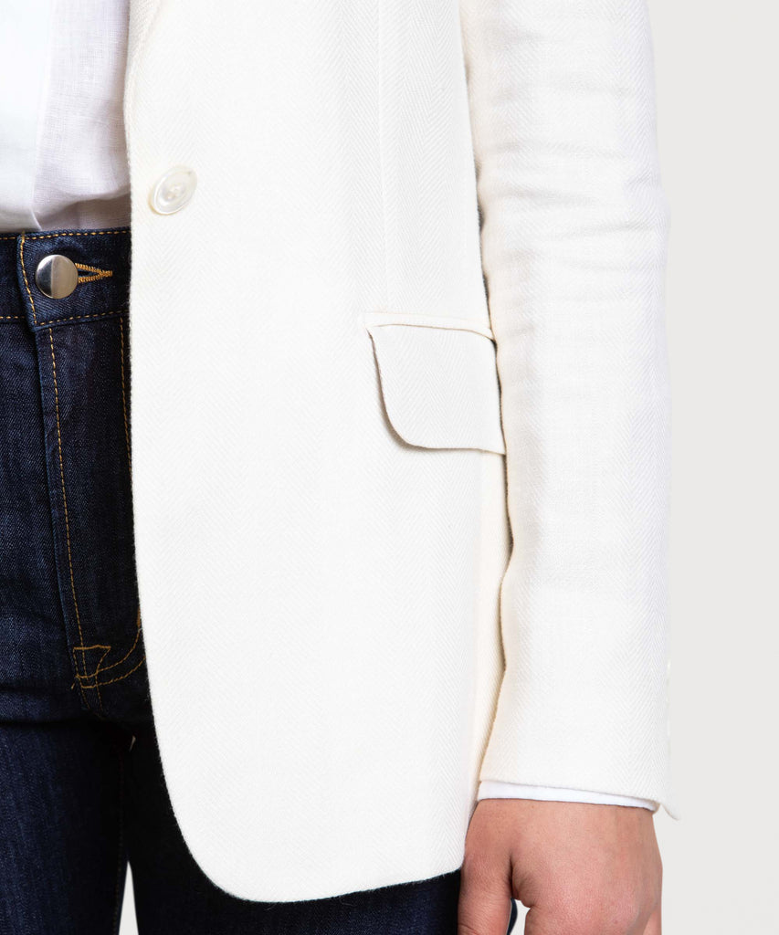 Relaxed Herringbone Linen Wool Blazer Miaki Swiss Made Womenswear