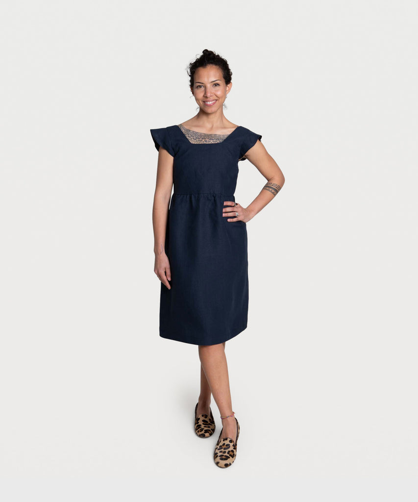 Navy / XS Volant Linen Dress Miaki Swiss Made Womenswear