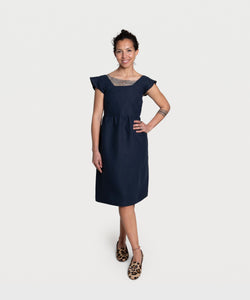 Navy / XS Volant Linen Dress Miaki Swiss Made Womenswear
