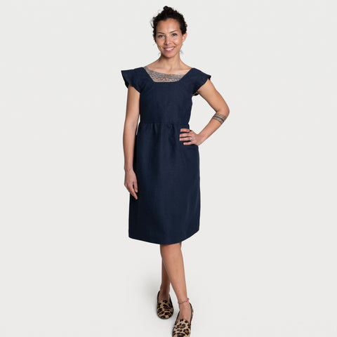 Navy / XS Volant Linen Dress Miaki Swiss Made Womenswear