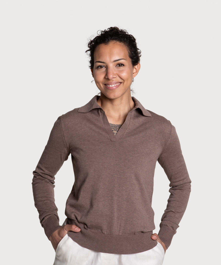 Taupe / XS Casual Polo Sweater Miaki Swiss Made Womenswear