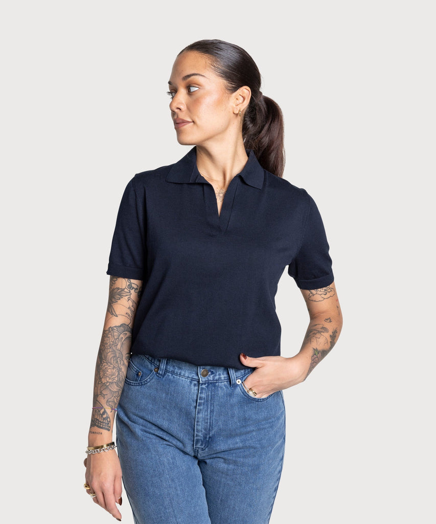 Short Sleeve Cotton Polo Sweater Miaki Swiss Made Womenswear