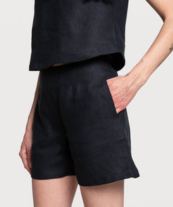 Black / 34 Relaxed Linen Weekend Shorts Miaki Swiss Made Womenswear