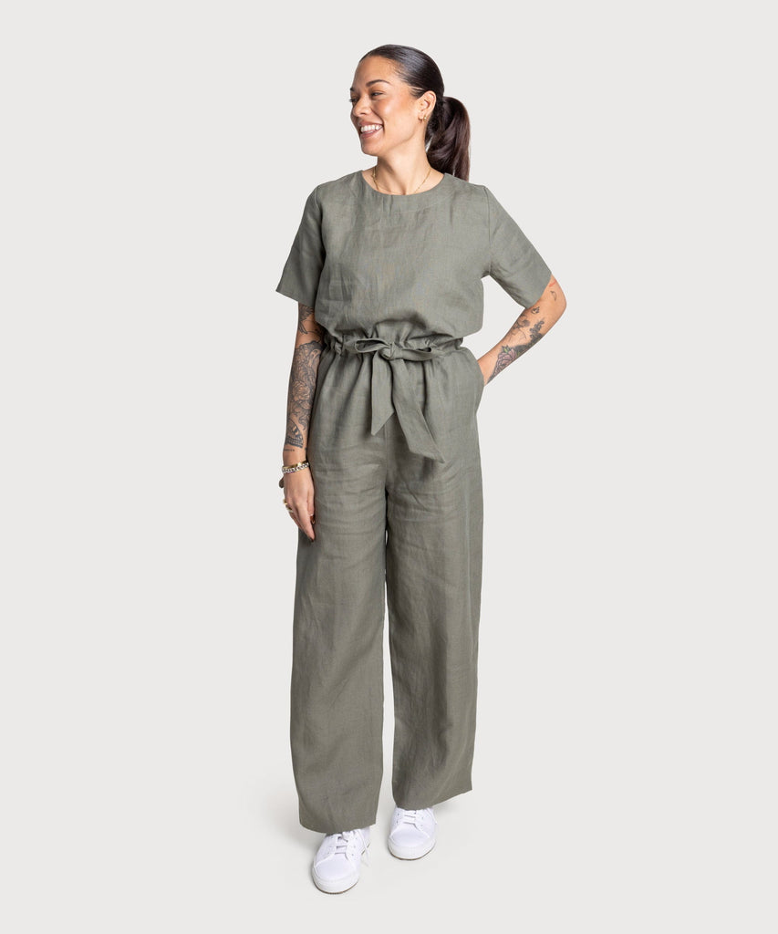 Olive / XS Short Sleeve Linen Overall Miaki Swiss Made Womenswear