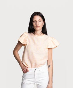 Butterfly Linen Stripe Top Miaki Swiss Made Womenswear