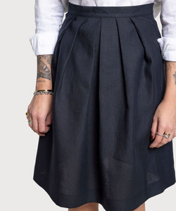 Navy / 34 Pleated Linen Skirt Miaki Swiss Made Womenswear