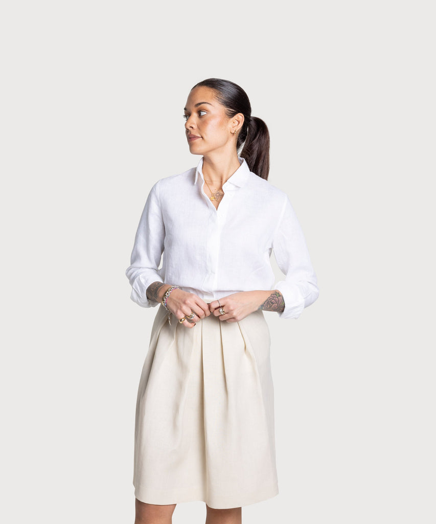 Cream / 34 Pleated Linen Skirt Miaki Swiss Made Womenswear