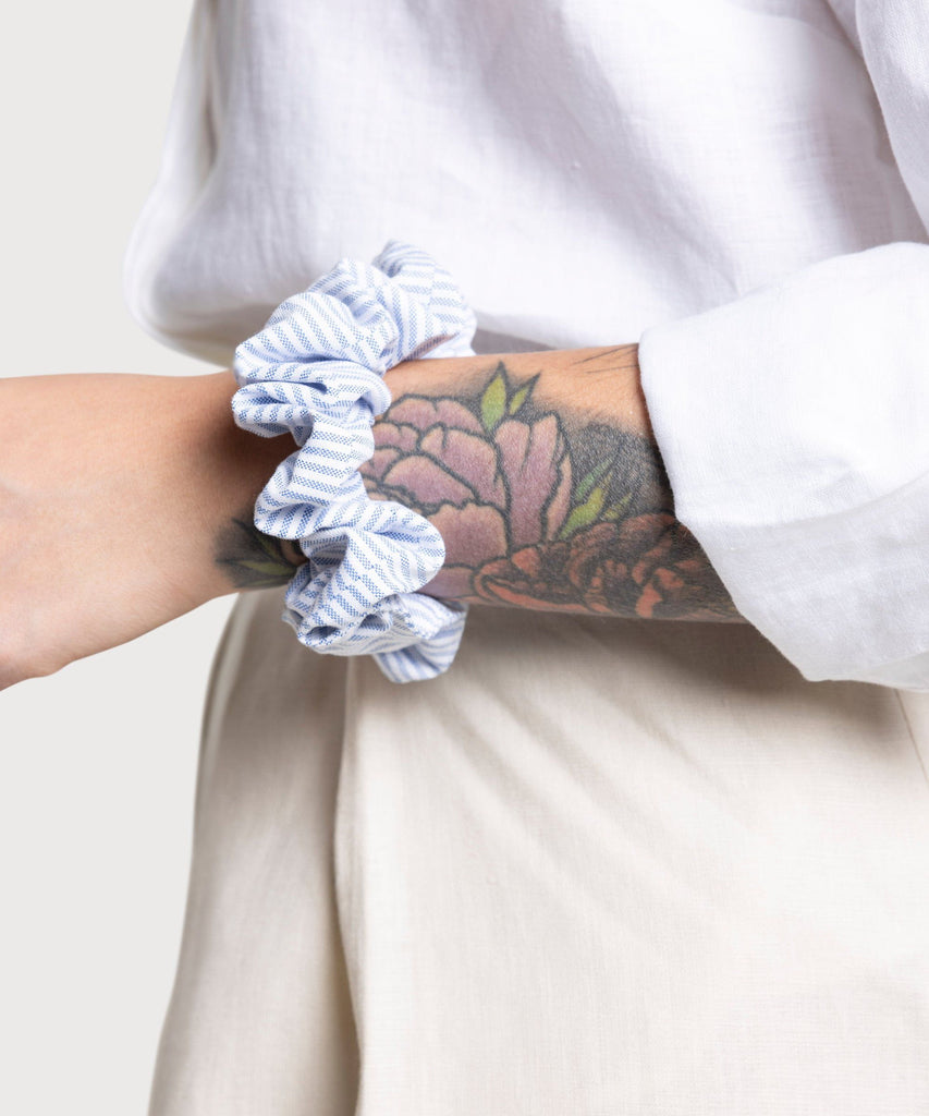 Navy Striped Oxford Scrunchie Miaki Swiss Made Womenswear