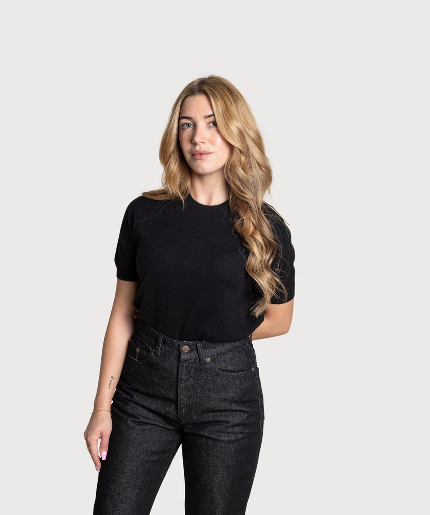 Black / XS Short Sleeve Cashmere Sweater Miaki Swiss Made Womenswear