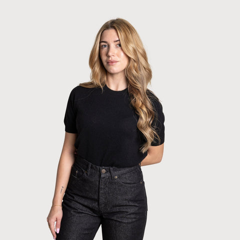 Black / XS Short Sleeve Cashmere Sweater Miaki Swiss Made Womenswear