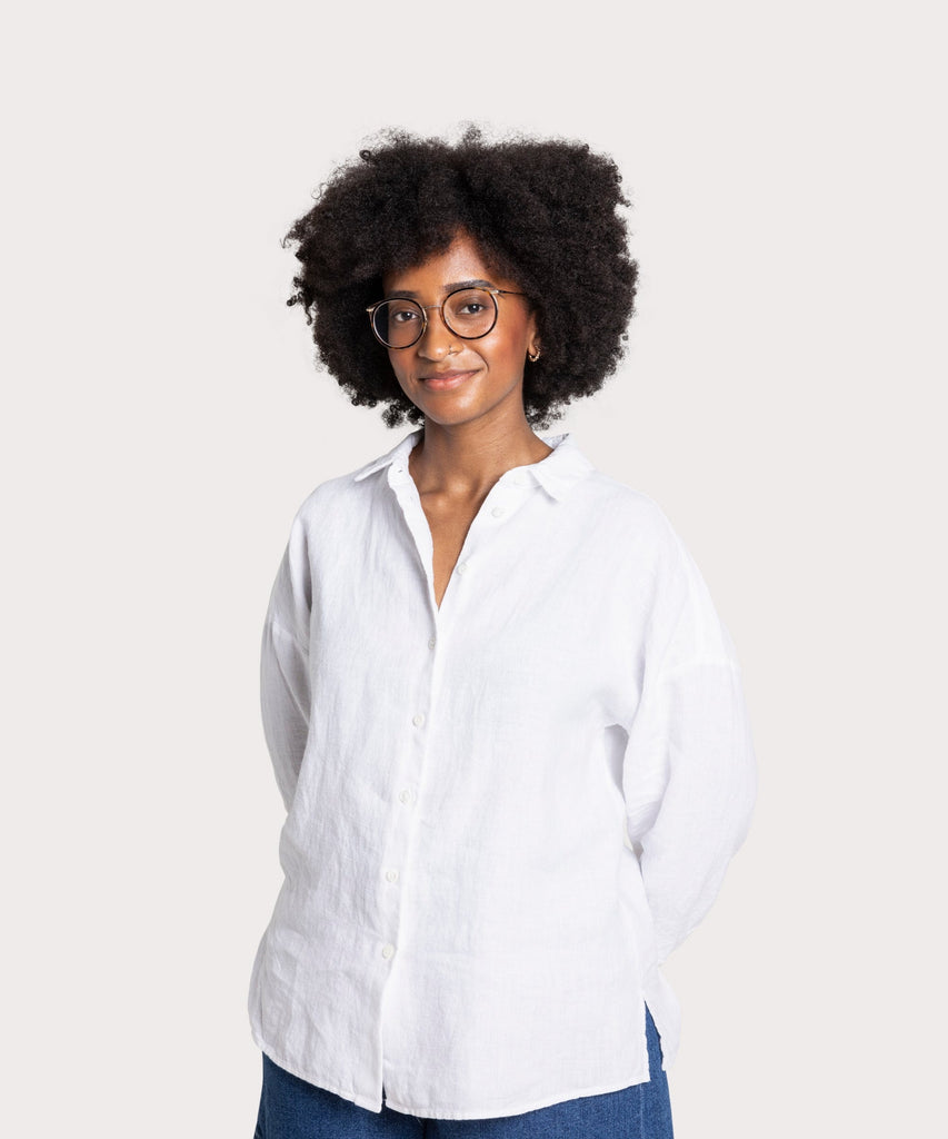 White / S Oversized Linen Shirt Miaki Swiss Made Womenswear