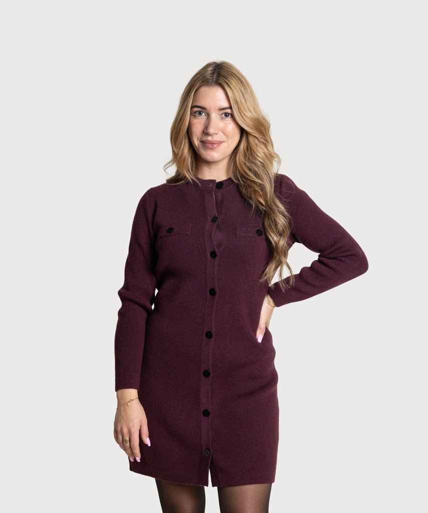 Bordeaux / XS Heavy Wool Dress with Pockets Miaki Swiss Made Womenswear