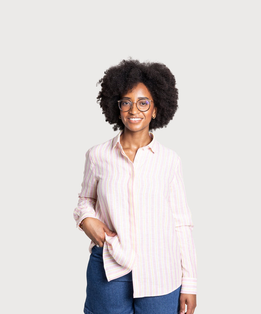 Yellow/Pink / 34 Striped Relaxed Linen Shirt Miaki Swiss Made Womenswear