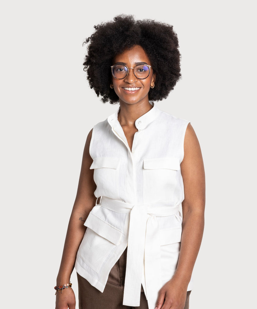 Cream / 34 Sleeveless Safari Shirt Miaki Swiss Made Womenswear