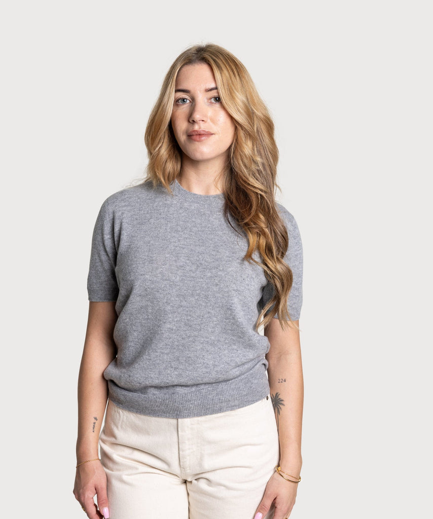 Grey / XS Short Sleeve Cashmere Sweater Miaki Swiss Made Womenswear