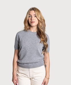 Grey / XS Short Sleeve Cashmere Sweater Miaki Swiss Made Womenswear
