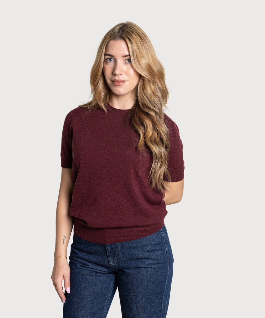 Bordeaux / XS Short Sleeve Cashmere Sweater Miaki Swiss Made Womenswear