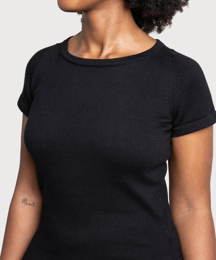 Long Knitted Short Sleeve Cotton Dress Miaki Swiss Made Womenswear