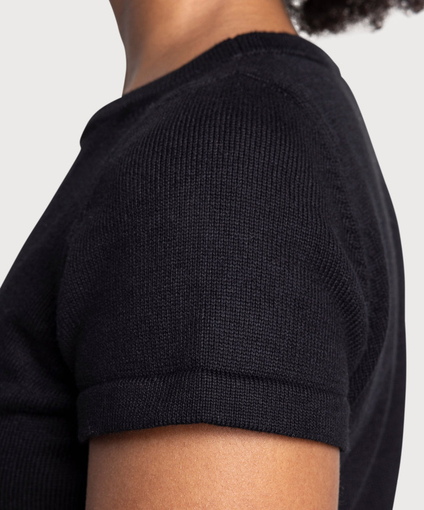 Long Knitted Short Sleeve Cotton Dress Miaki Swiss Made Womenswear