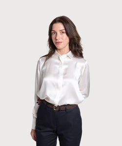 Ivory / 34 Satin Silk Blouse Miaki Swiss Made Womenswear