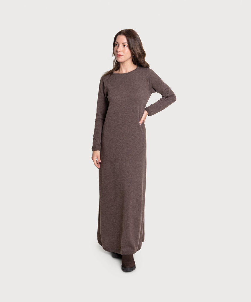 Taupe / XS Long Knitted Wool Dress Miaki Swiss Made Womenswear