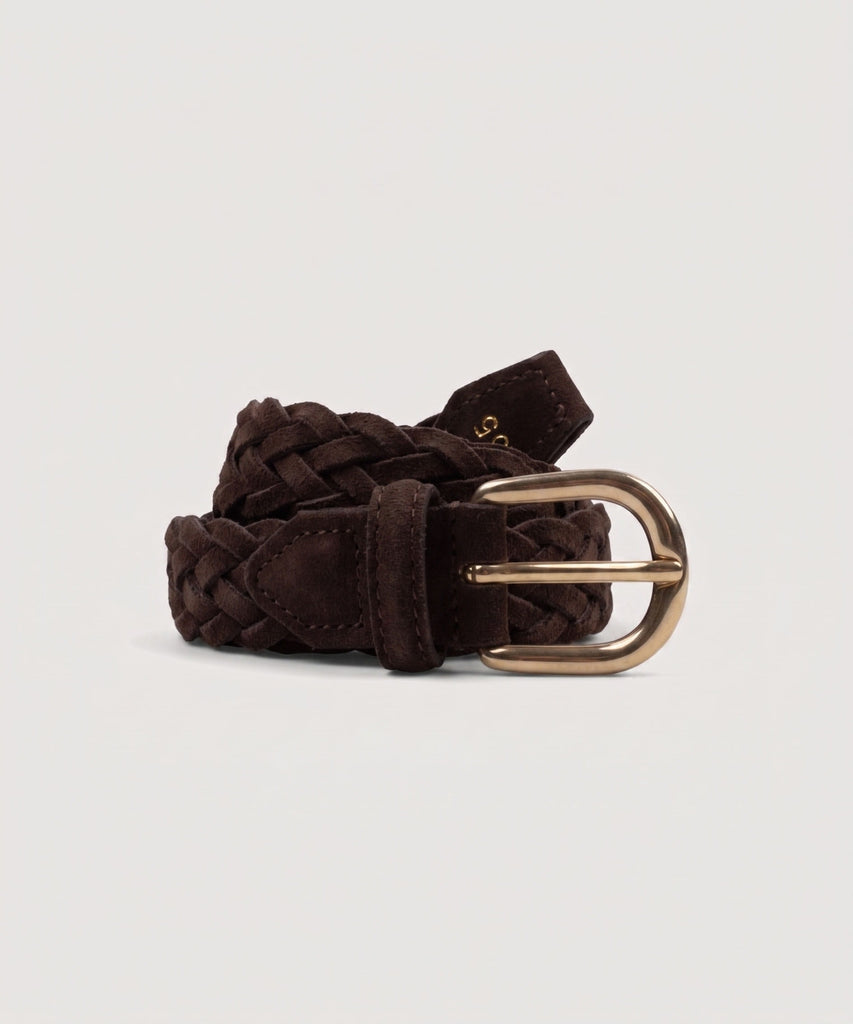 Dark Brown / 70 Woven Suede Belt Miaki Swiss Made Womenswear