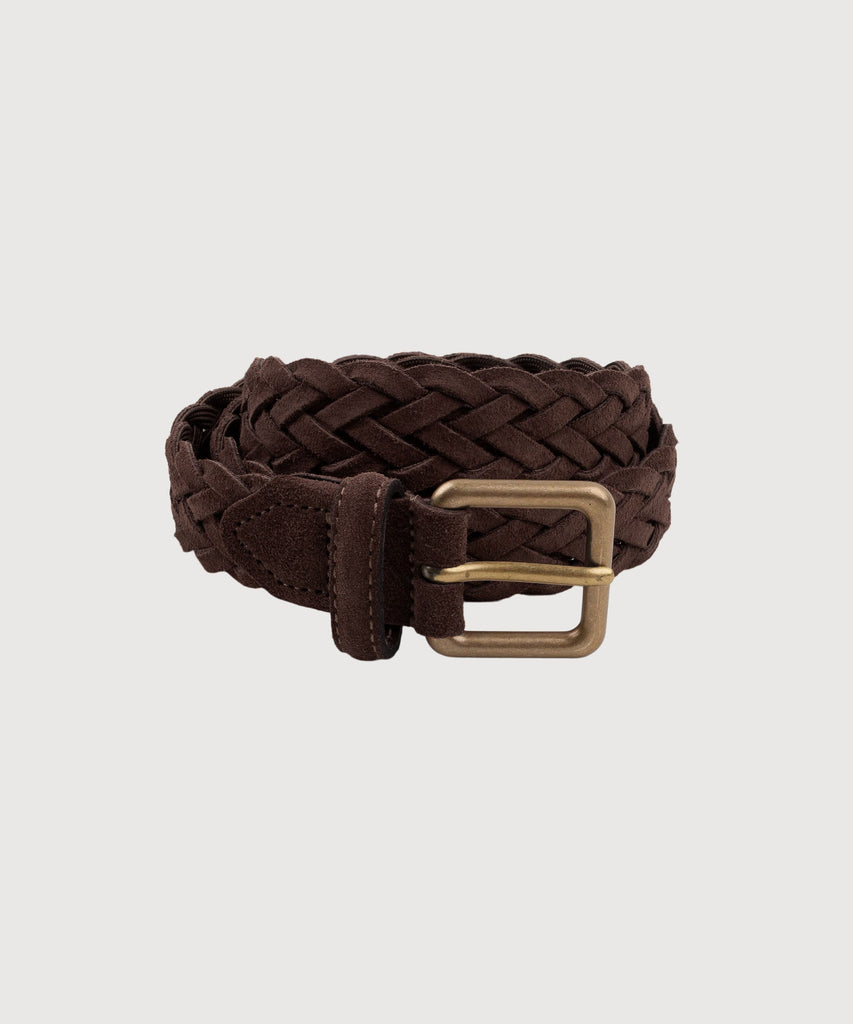 Dark Brown / 70 Woven Suede Belt Miaki Swiss Made Womenswear