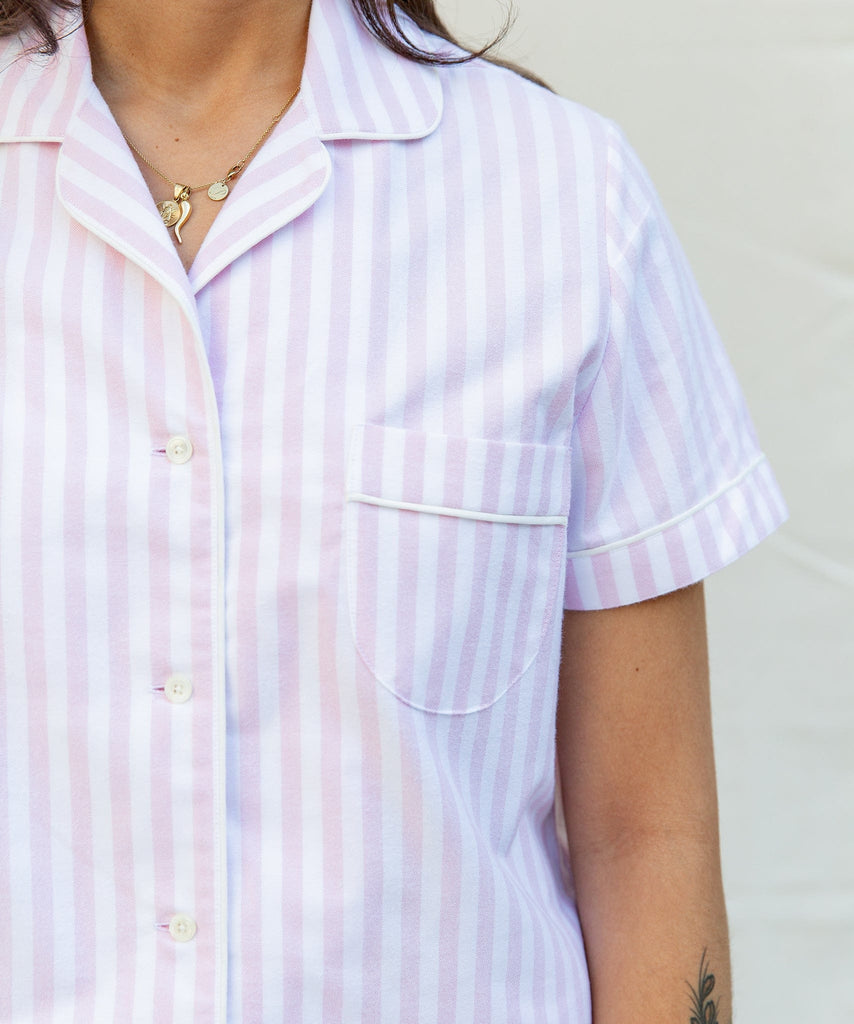Rosa/ White / XS Striped Short Sleeve Pyjama Miaki Swiss Made Womenswear