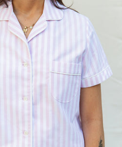 Rosa/ White / XS Striped Short Sleeve Pyjama Miaki Swiss Made Womenswear