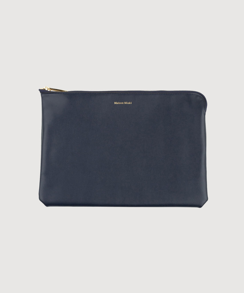 Navy Large Leather Pouch Miaki Swiss Made Womenswear
