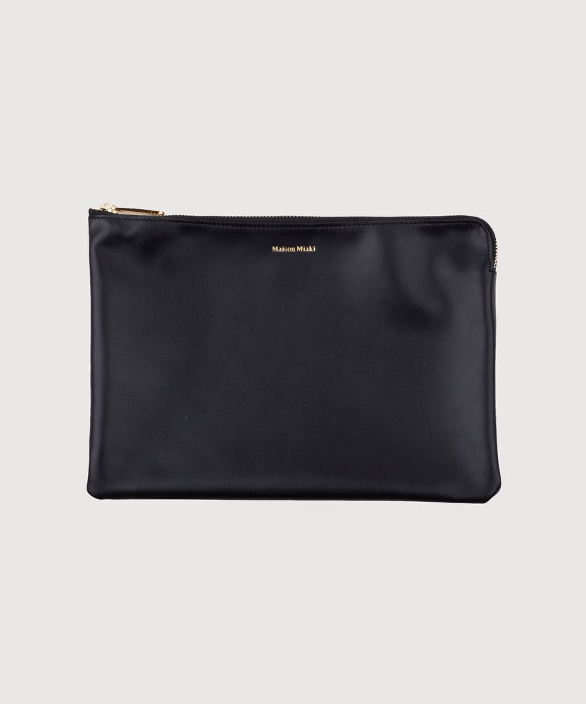 Black Large Leather Pouch Miaki Swiss Made Womenswear