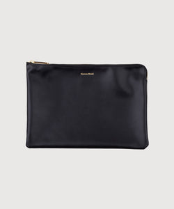 Black Large Leather Pouch Miaki Swiss Made Womenswear