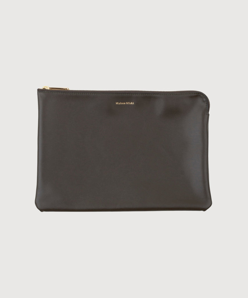 Olive Large Leather Pouch Miaki Swiss Made Womenswear