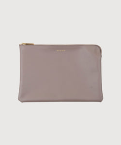 Taupe Large Leather Pouch Miaki Swiss Made Womenswear