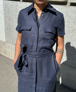 Long Short Sleeve Linen Shirt Dress